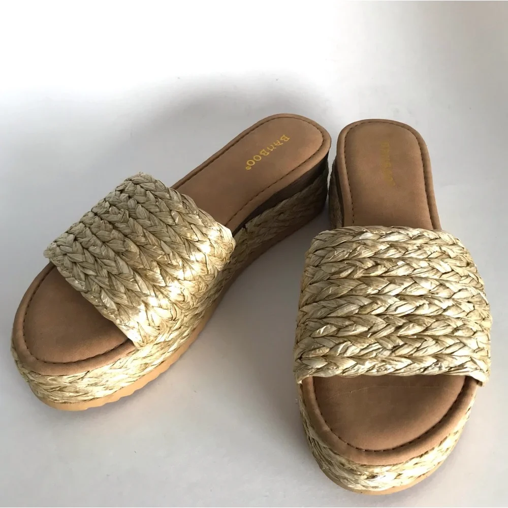Raffia Platform Slip On Sandals (7) - Picture 7 of 13
